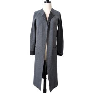 Tahari Duster‎ Sweater Small Gray Longline Open Cardigan Classy Merino Wool
